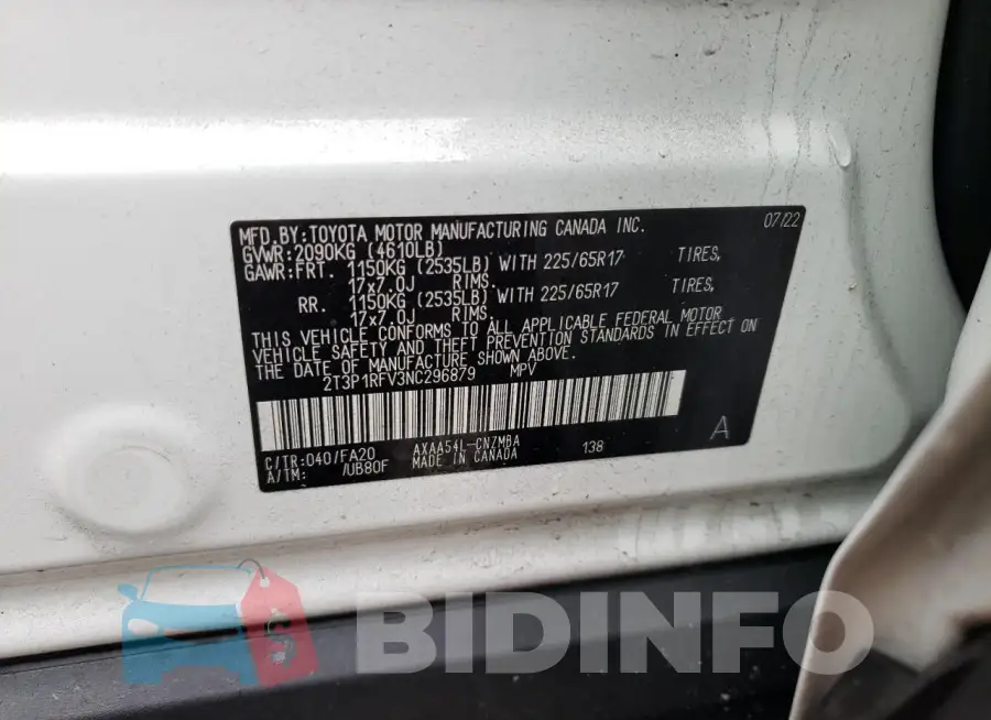 2T3P1RFV3NC296879 Photo# 13