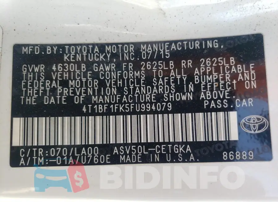 4T1BF1FK5FU994079 Photo# 12