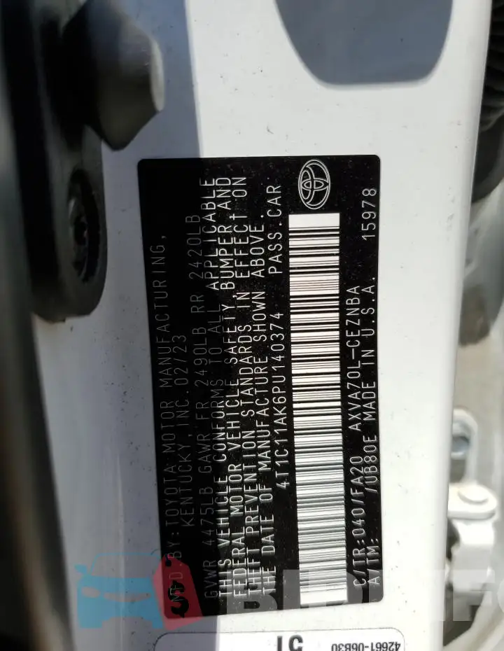 4T1C11AK6PU140374 Photo# 12