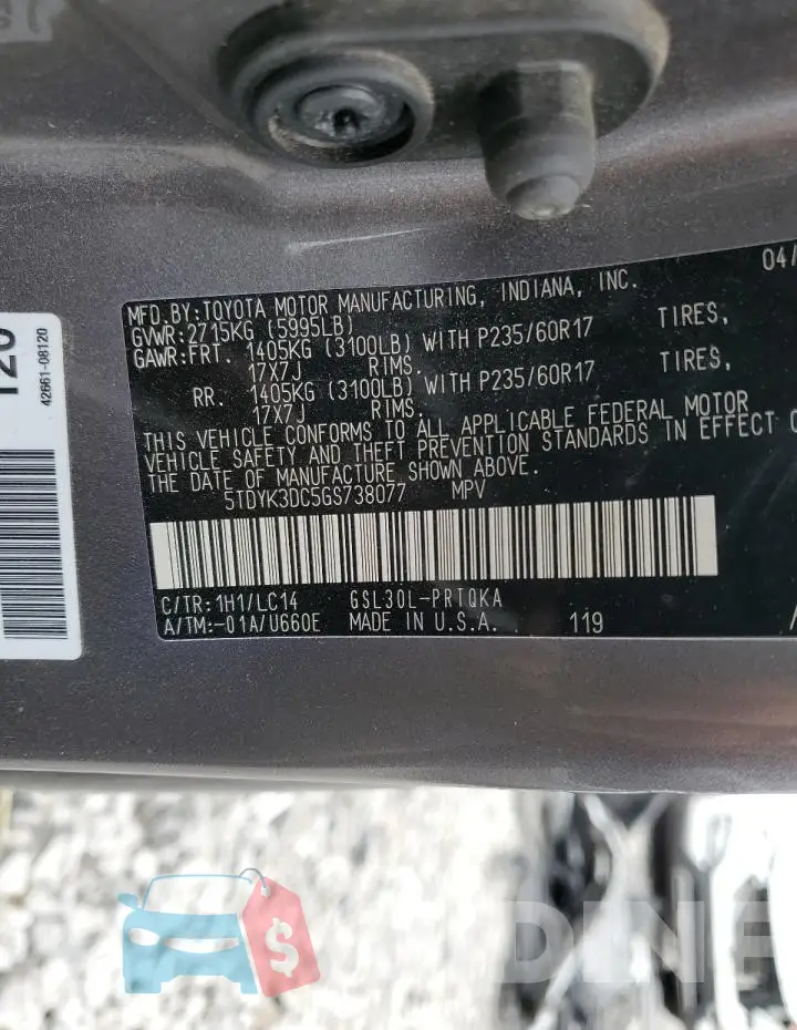 5TDYK3DC5GS738077 Photo# 14
