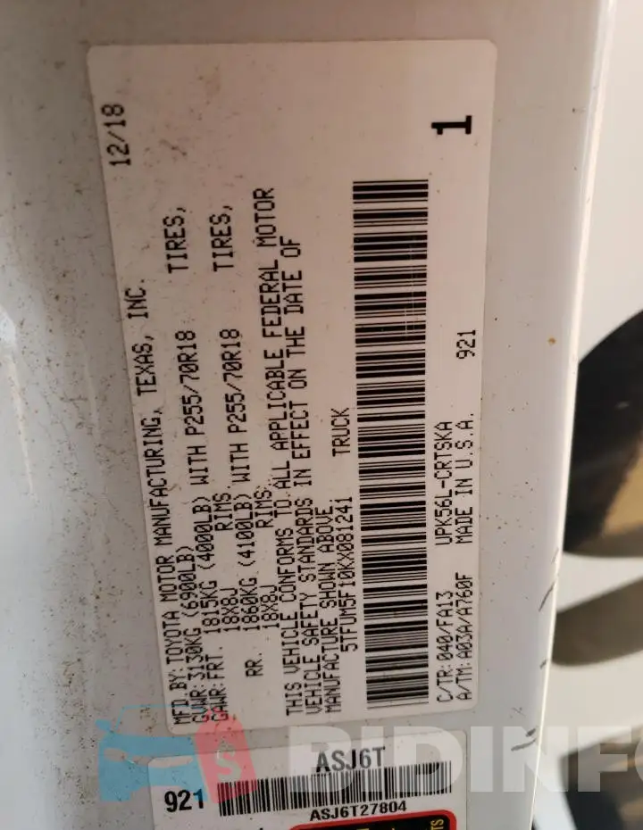 5TFUM5F10KX081241 Photo# 12