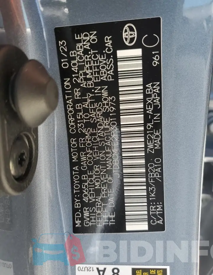 JTDBCMFE2P3011973 Photo# 12