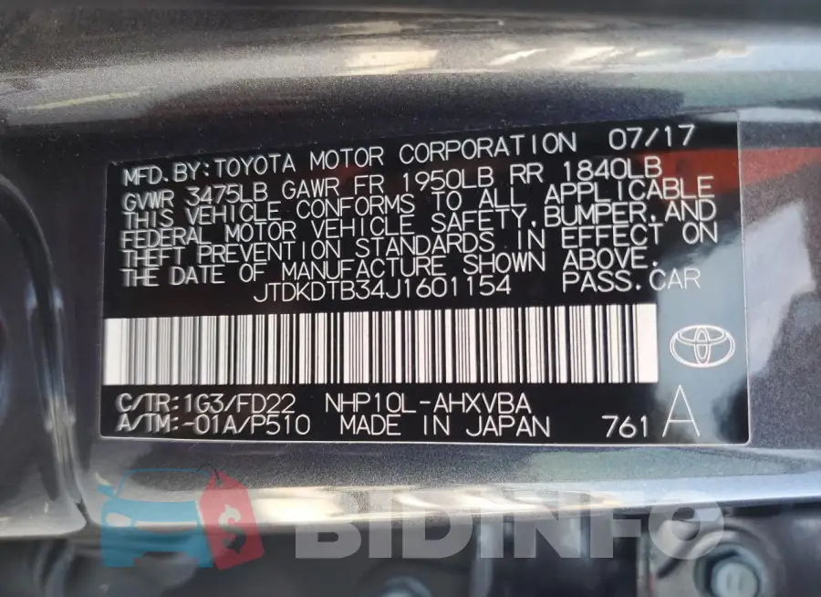 JTDKDTB34J1601154 Photo# 12
