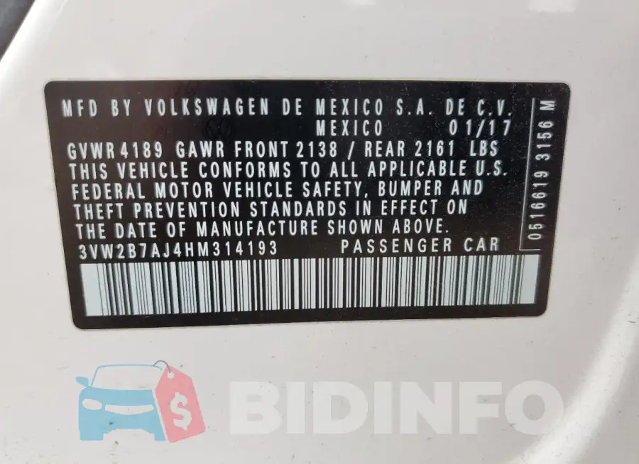 3VW2B7AJ4HM314193 Photo# 13