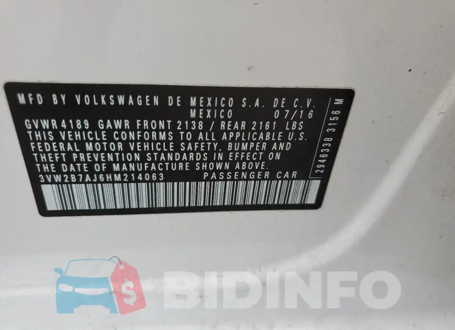 3VW2B7AJ6HM214063 Photo# 12