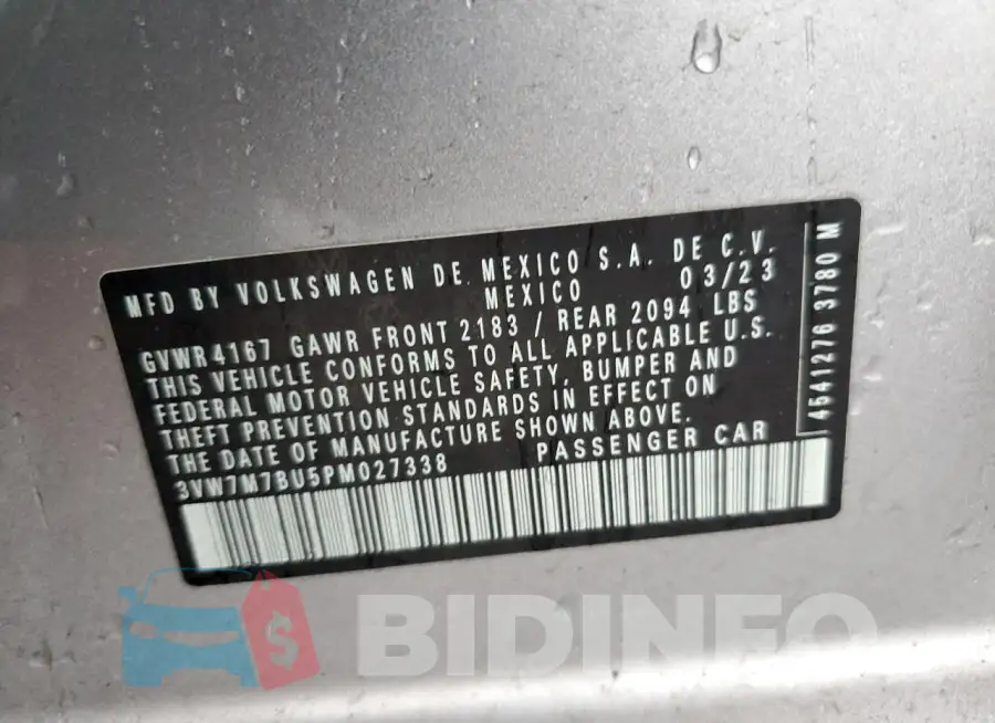 3VW7M7BU5PM027338 Photo# 12