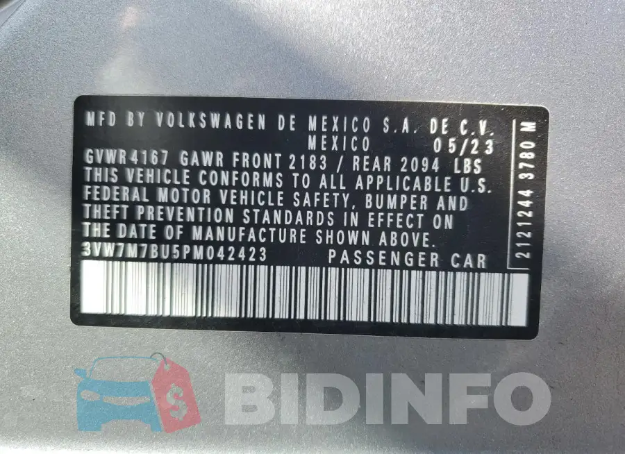 3VW7M7BU5PM042423 Photo# 12