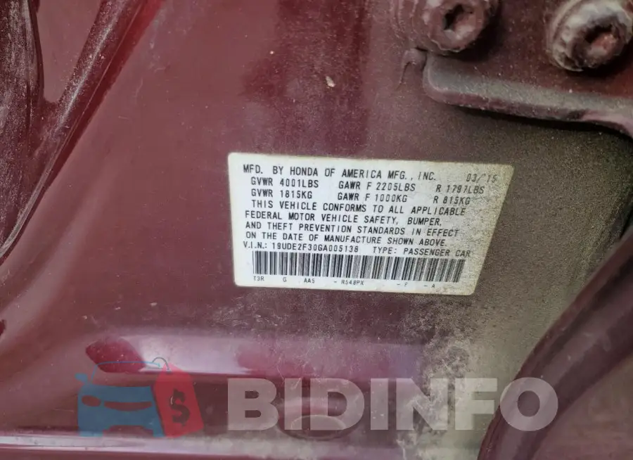 19UDE2F30GA005138 Photo# 13