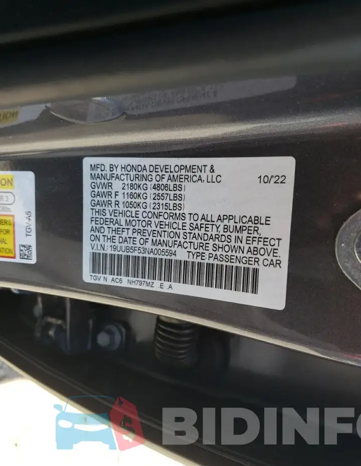 19UUB5F53NA005594 Photo# 12