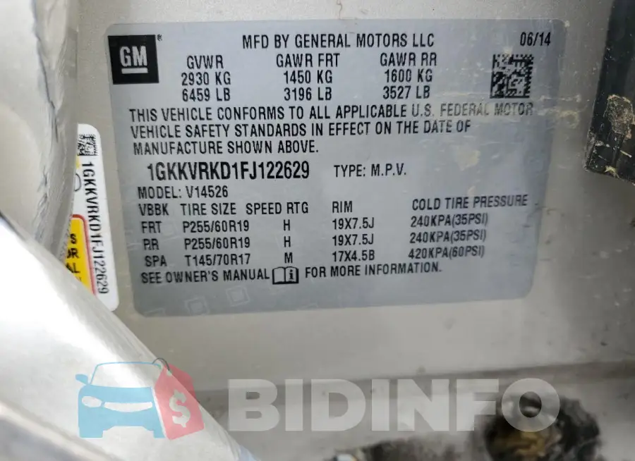 1GKKVRKD1FJ122629 Photo# 13