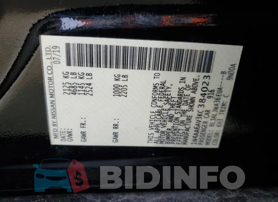 1N4AA6AV3KC384023 Photo# 12