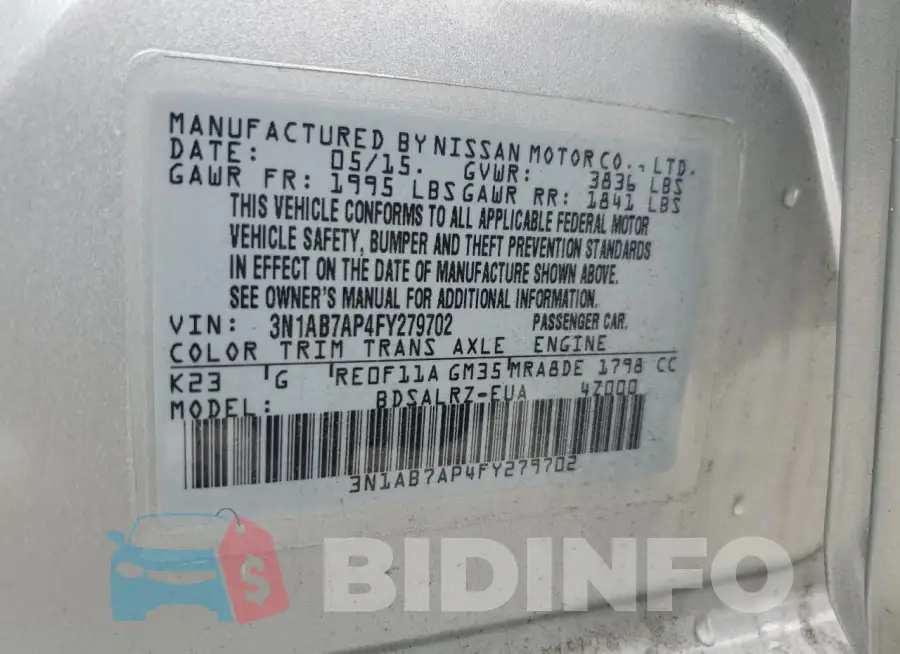 3N1AB7AP4FY279702 Photo# 13