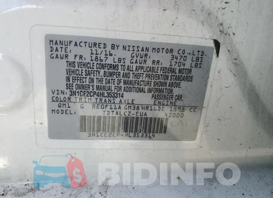 3N1CE2CP4HL353314 Photo# 12