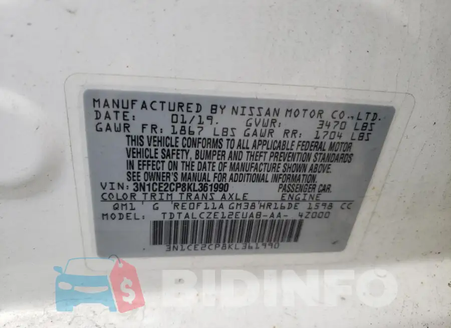 3N1CE2CP8KL361990 Photo# 12