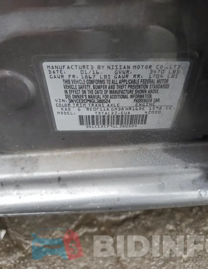 3N1CE2CP9GL380524 Photo# 12
