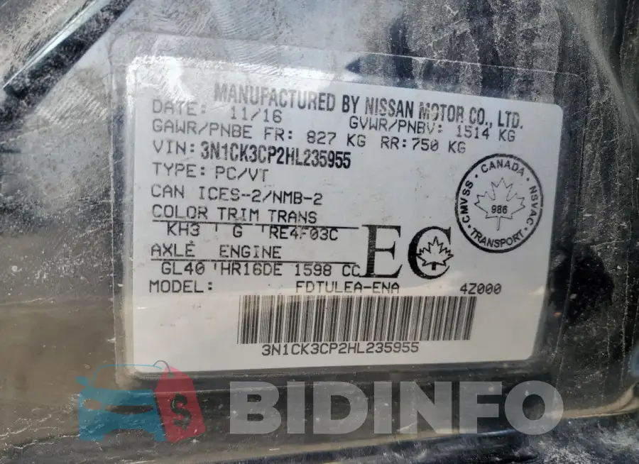 3N1CK3CP2HL235955 Photo# 12