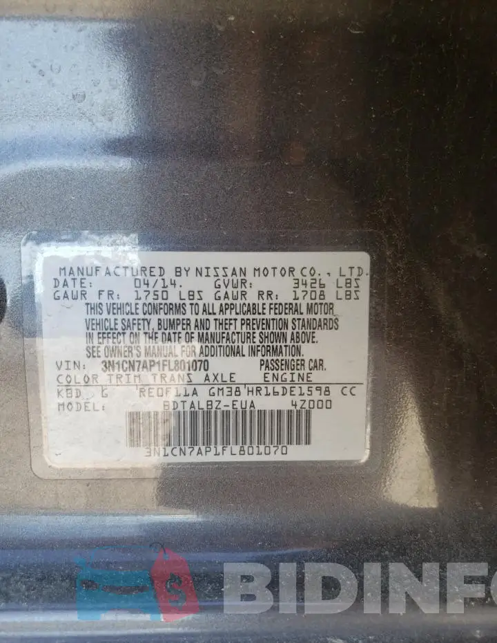 3N1CN7AP1FL801070 Photo# 12