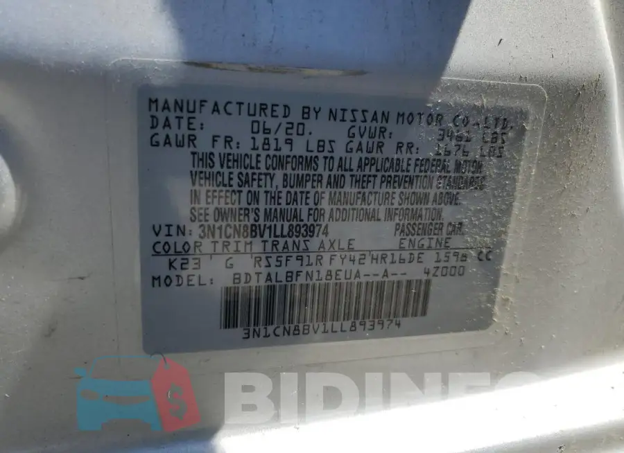 3N1CN8BV1LL893974 Photo# 12