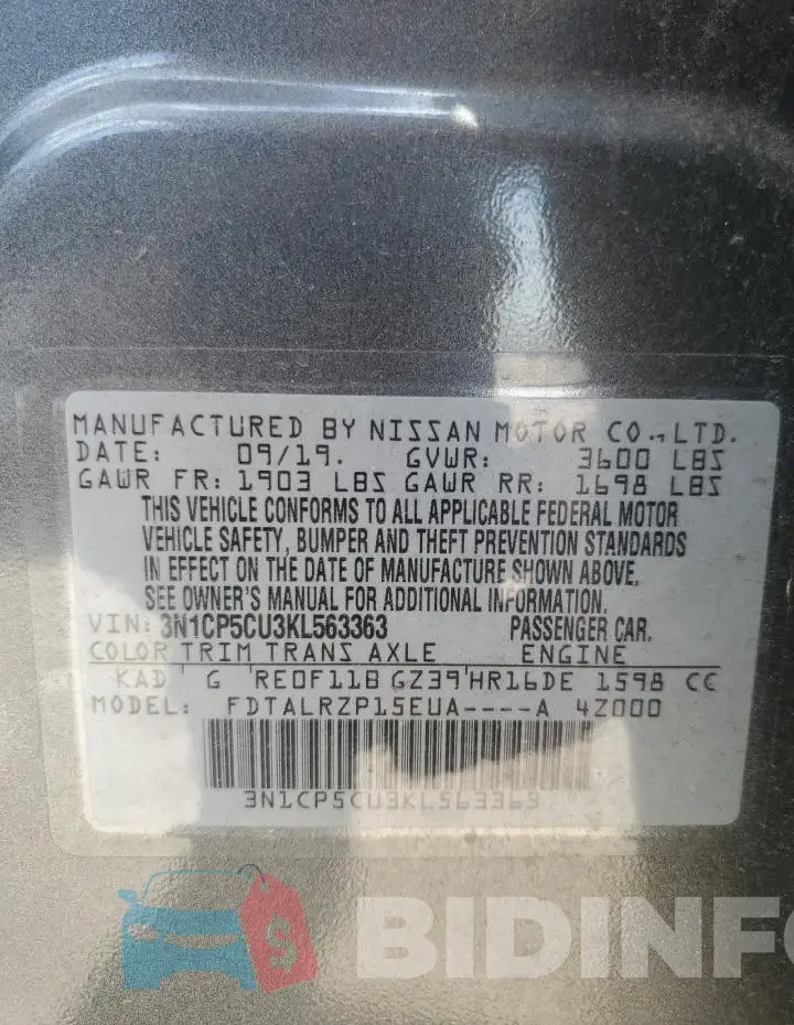 3N1CP5CU3KL563363 Photo# 12