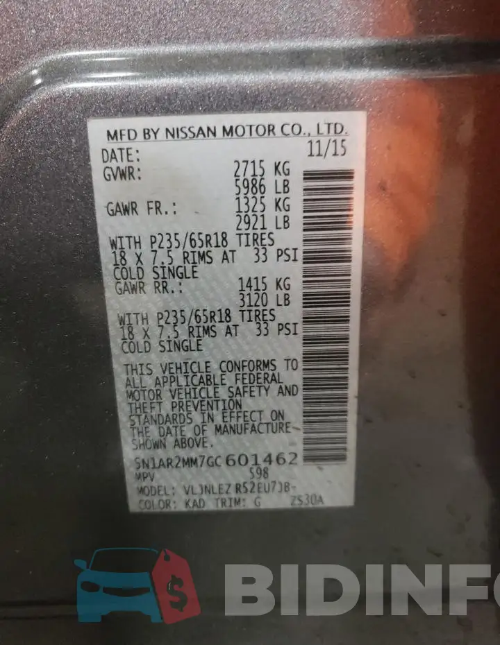 5N1AR2MM7GC601462 Photo# 12