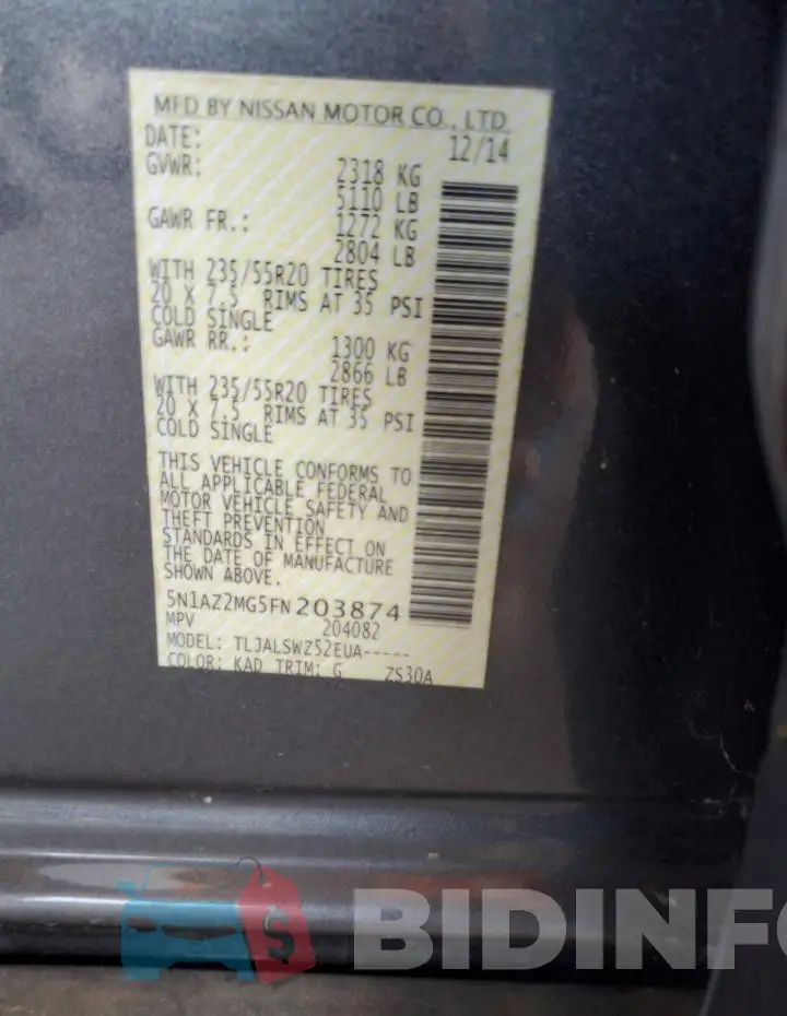 5N1AZ2MG5FN203874 Photo# 12