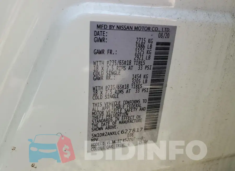 5N1DR2ANXLC627817 Photo# 14
