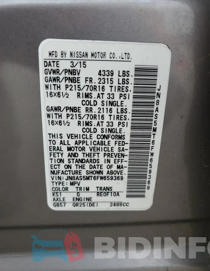 JN8AS5MT6FW659369 Photo# 14