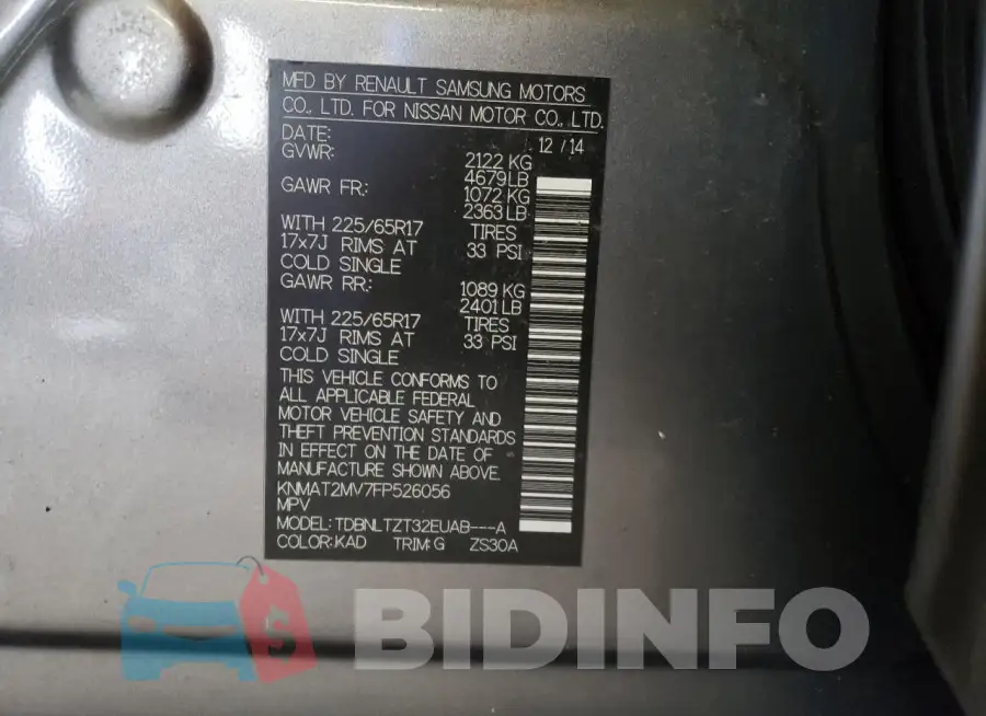 KNMAT2MV7FP526056 Photo# 13