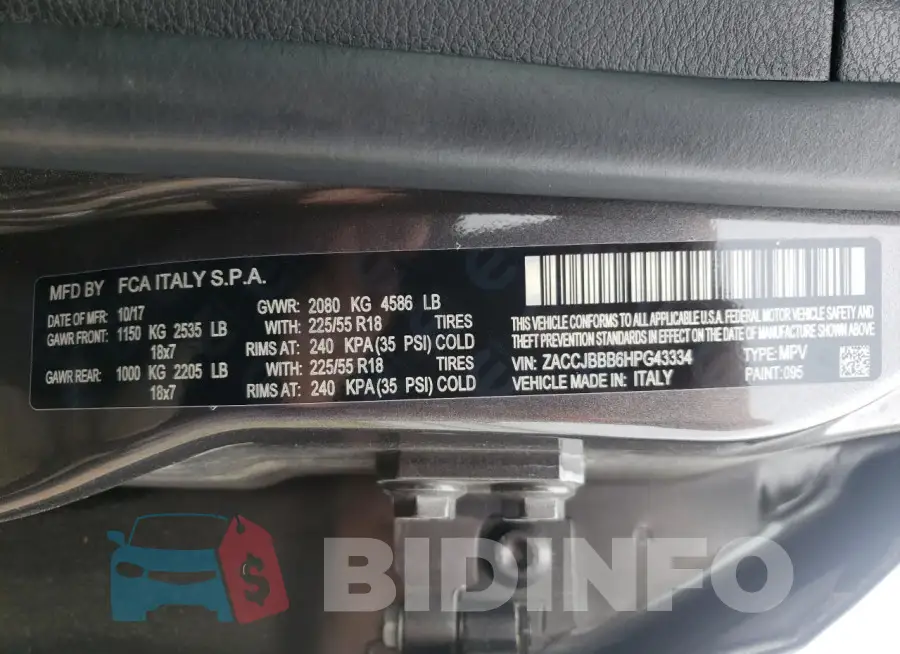 ZACCJBBB6HPG43334 Photo# 14