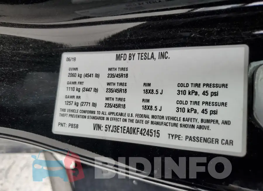 5YJ3E1EA0KF424515 Photo# 13