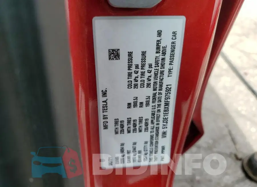5YJ3E1EBXMF975921 Photo# 12