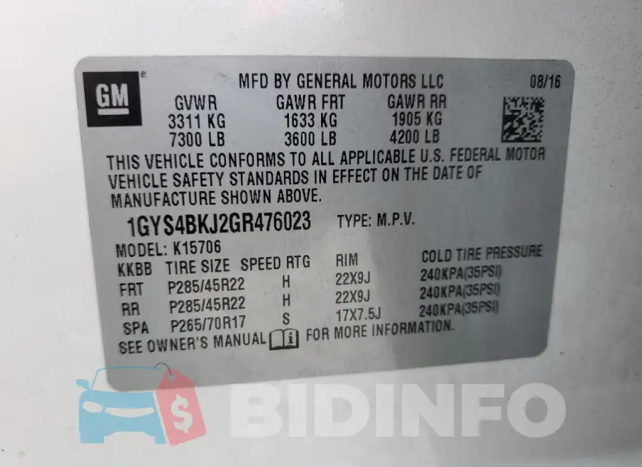 1GYS4BKJ2GR476023 Photo# 14