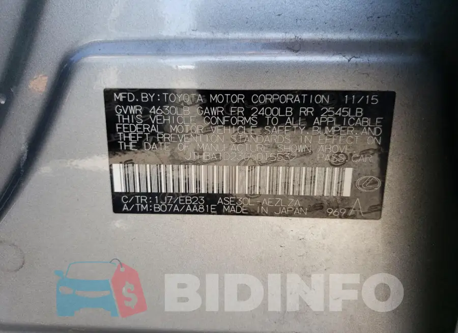 JTHBA1D23G5015532 Photo# 12