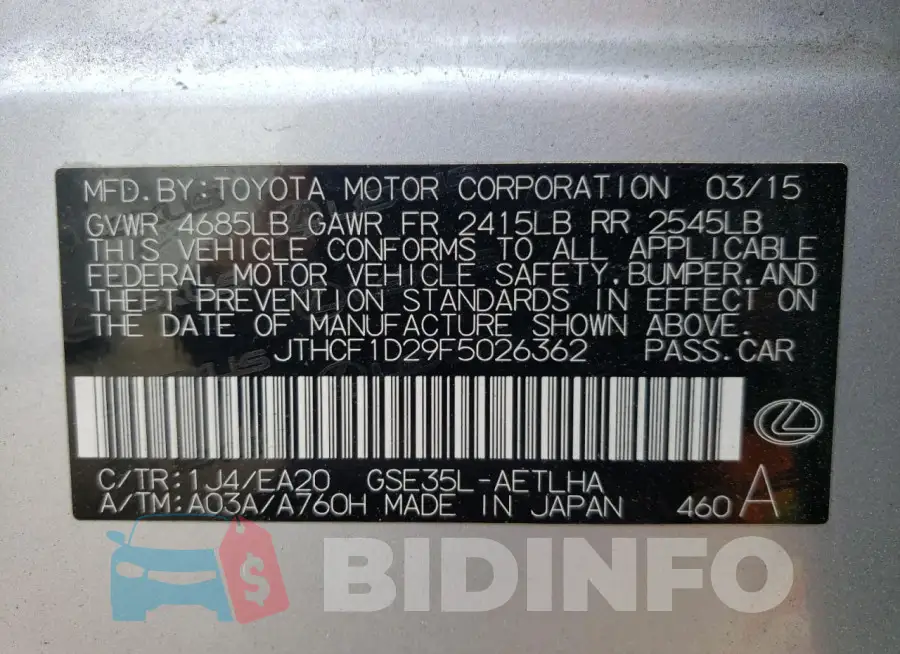 JTHCF1D29F5026362 Photo# 12