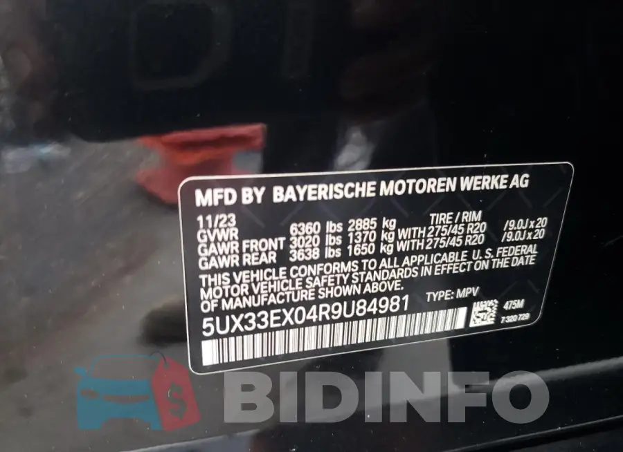 5UX33EX04R9U84981 Photo# 13