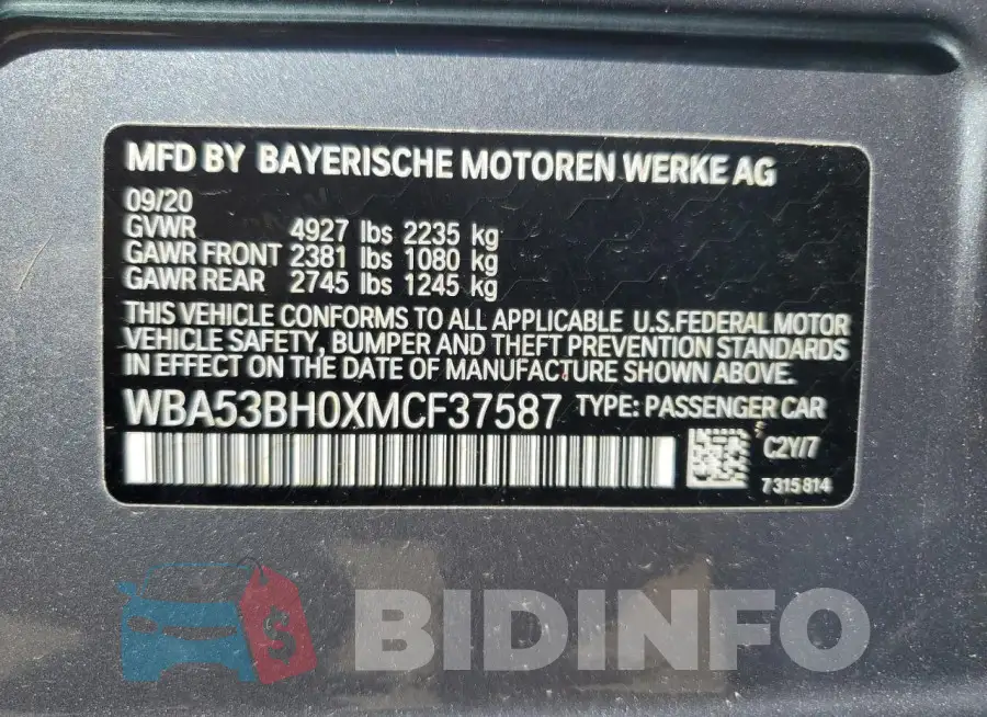 WBA53BH0XMCF37587 Photo# 12