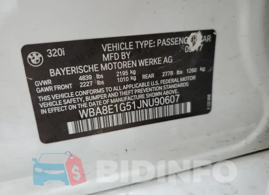 WBA8E1G51JNU90607 Photo# 12