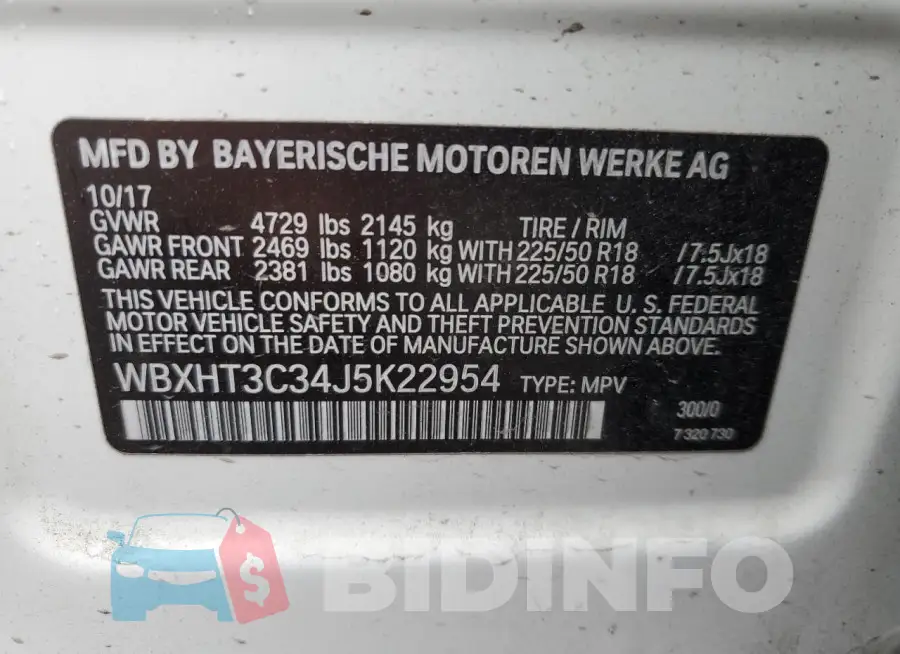 WBXHT3C34J5K22954 Photo# 12