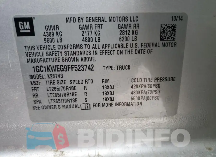 1GC1KWEG9FF523742 Photo# 13