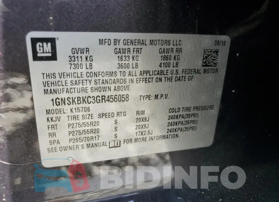 1GNSKBKC3GR456058 Photo# 13