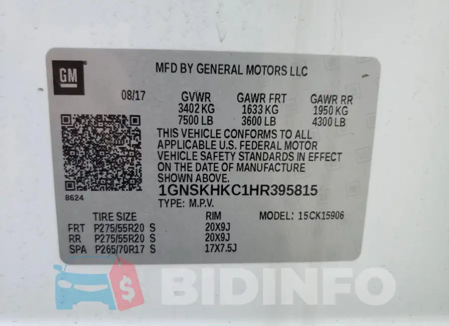 1GNSKHKC1HR395815 Photo# 13