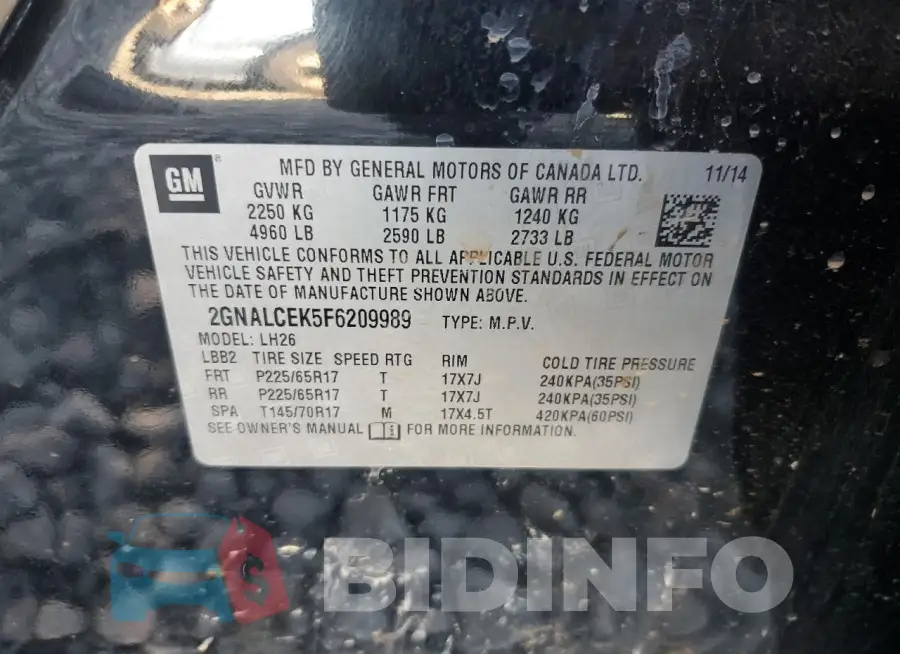 2GNALCEK5F6209989 Photo# 13