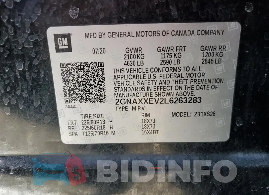 2GNAXXEV2L6263283 Photo# 13