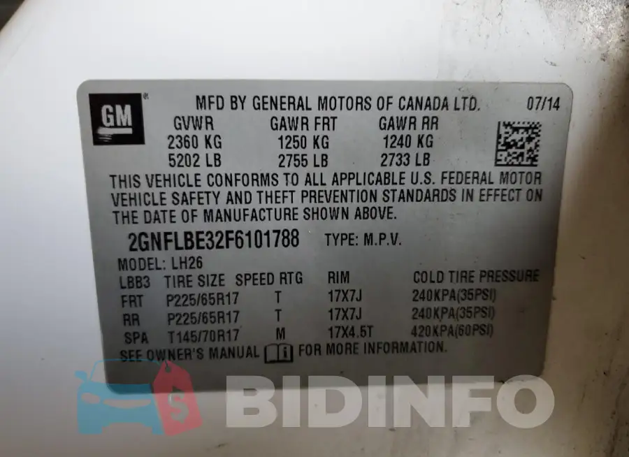 2GNFLBE32F6101788 Photo# 13