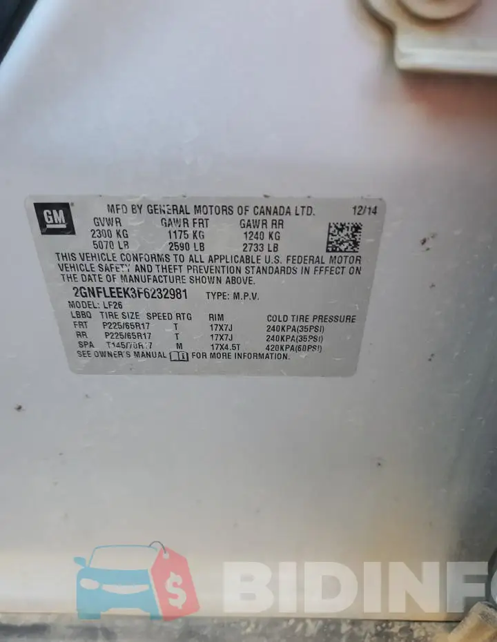 2GNFLEEK3F6232981 Photo# 13