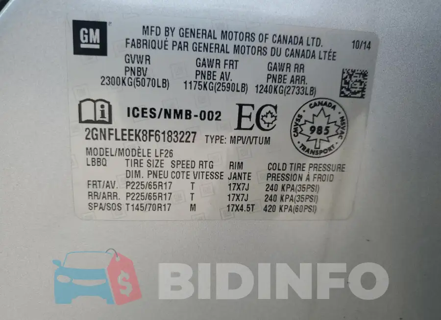 2GNFLEEK8F6183227 Photo# 13