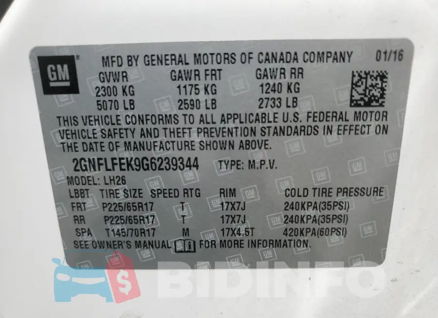 2GNFLFEK9G6239344 Photo# 13