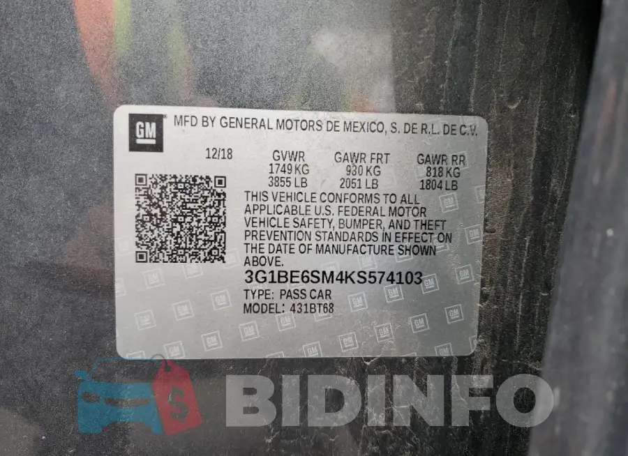 3G1BE6SM4KS574103 Photo# 13