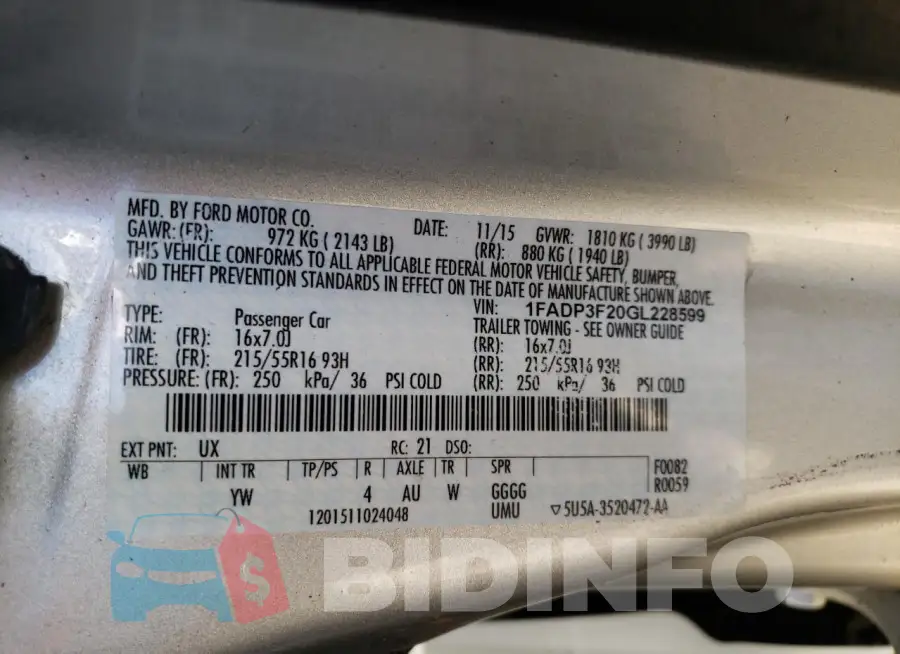 1FADP3F20GL228599 Photo# 13