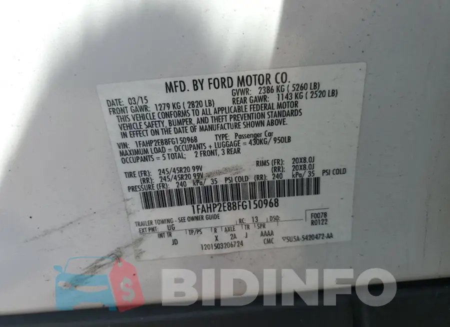 1FAHP2E88FG150968 Photo# 12